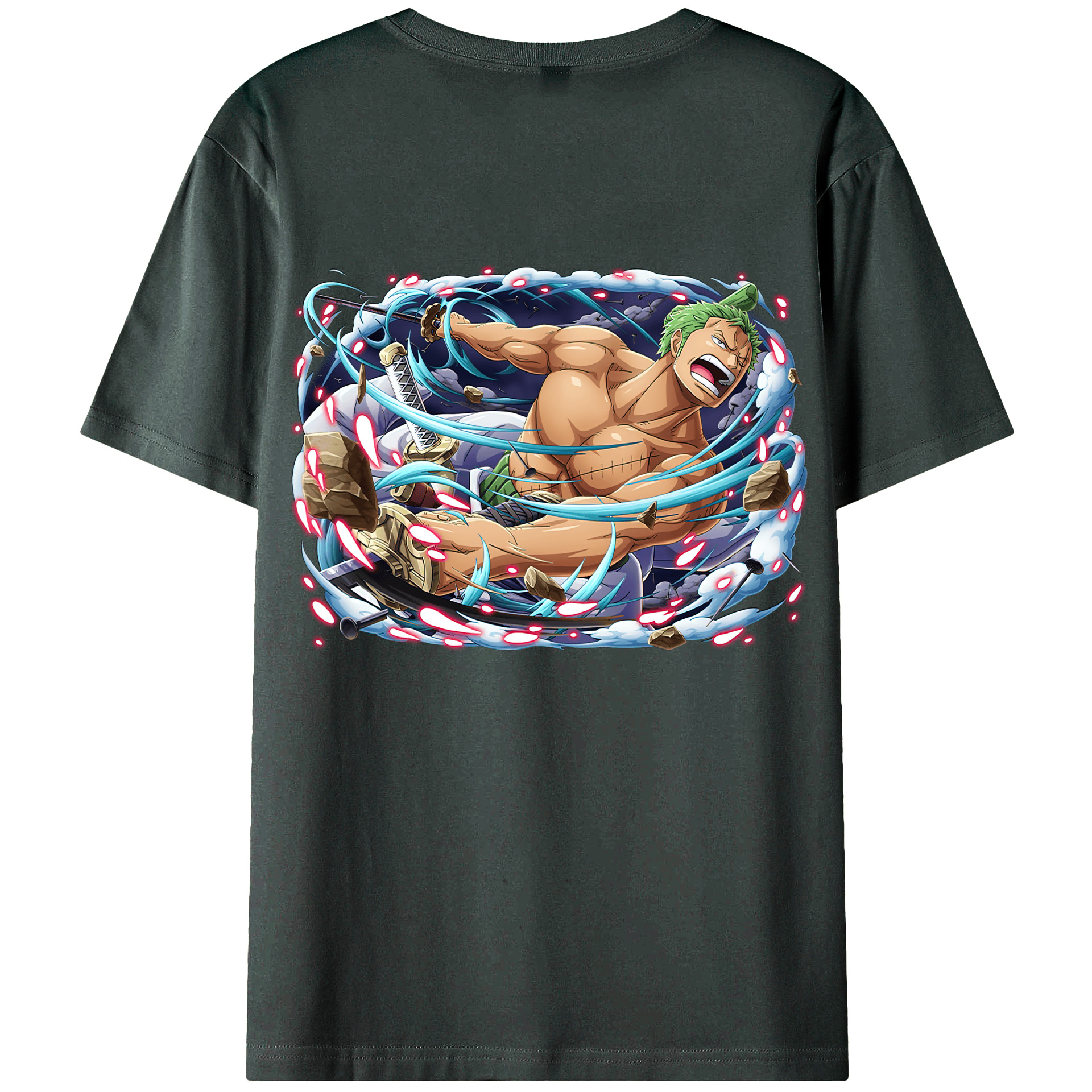 ワンピース ロロノア・ゾロ ONE PIECE Roronoa Zoro 綿100％ メンズ半袖Tシャツ（バックプリント） 通気性